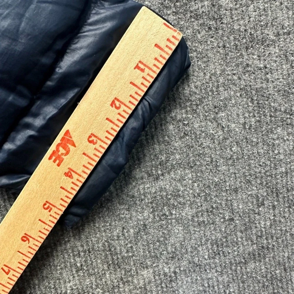 Adidas Mens Puffer Jacket Navy Blue Quilted Hooded Full Zip Three Stripe Size M